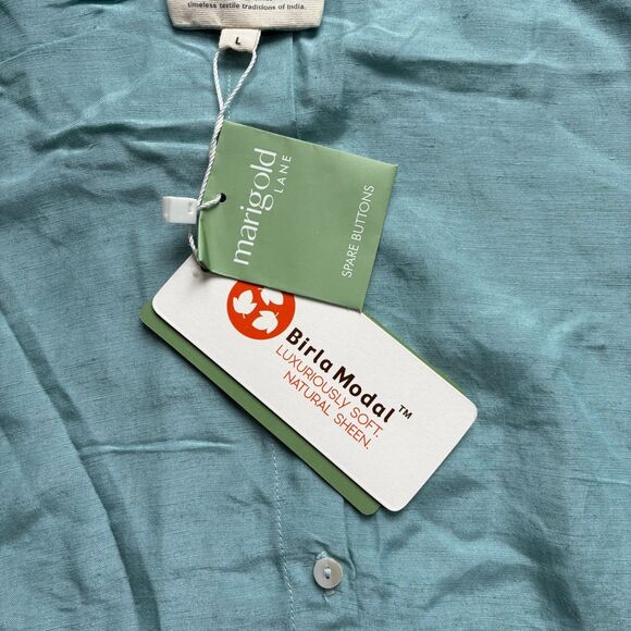 Marigold Lane Solid Round Neck Top Linen Blend Women's L Blue Casual India NWT - Picture 4 of 9